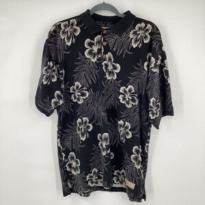 Mens‎ Tommy Bahama Hawaiian Silk Blend short sleeved Polo Floral Black medium